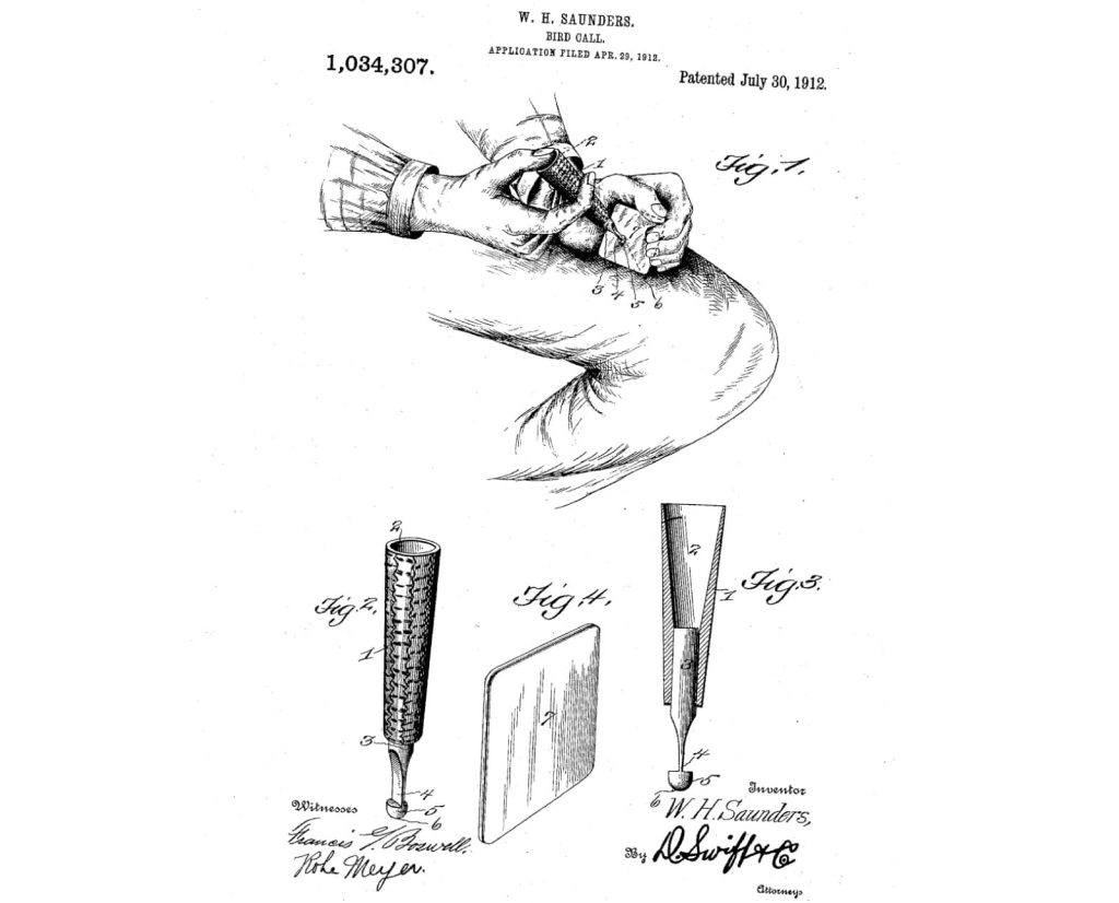 The original 1912 patent for the first turkey pot call.