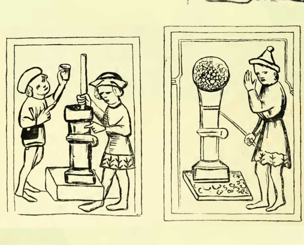 Old German images of making gunpowder.  