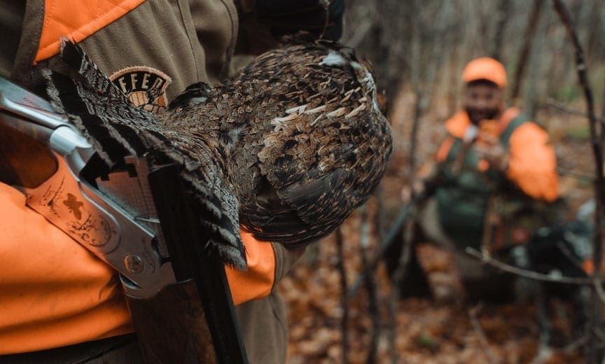 Dr Ben Jones hunting ruffed grouse with a Ruffed Grouse Society staff member.