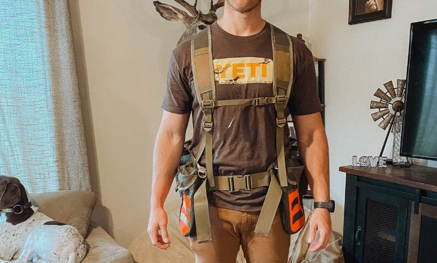 A look at the Final Rise upland strap vest on a hunter.